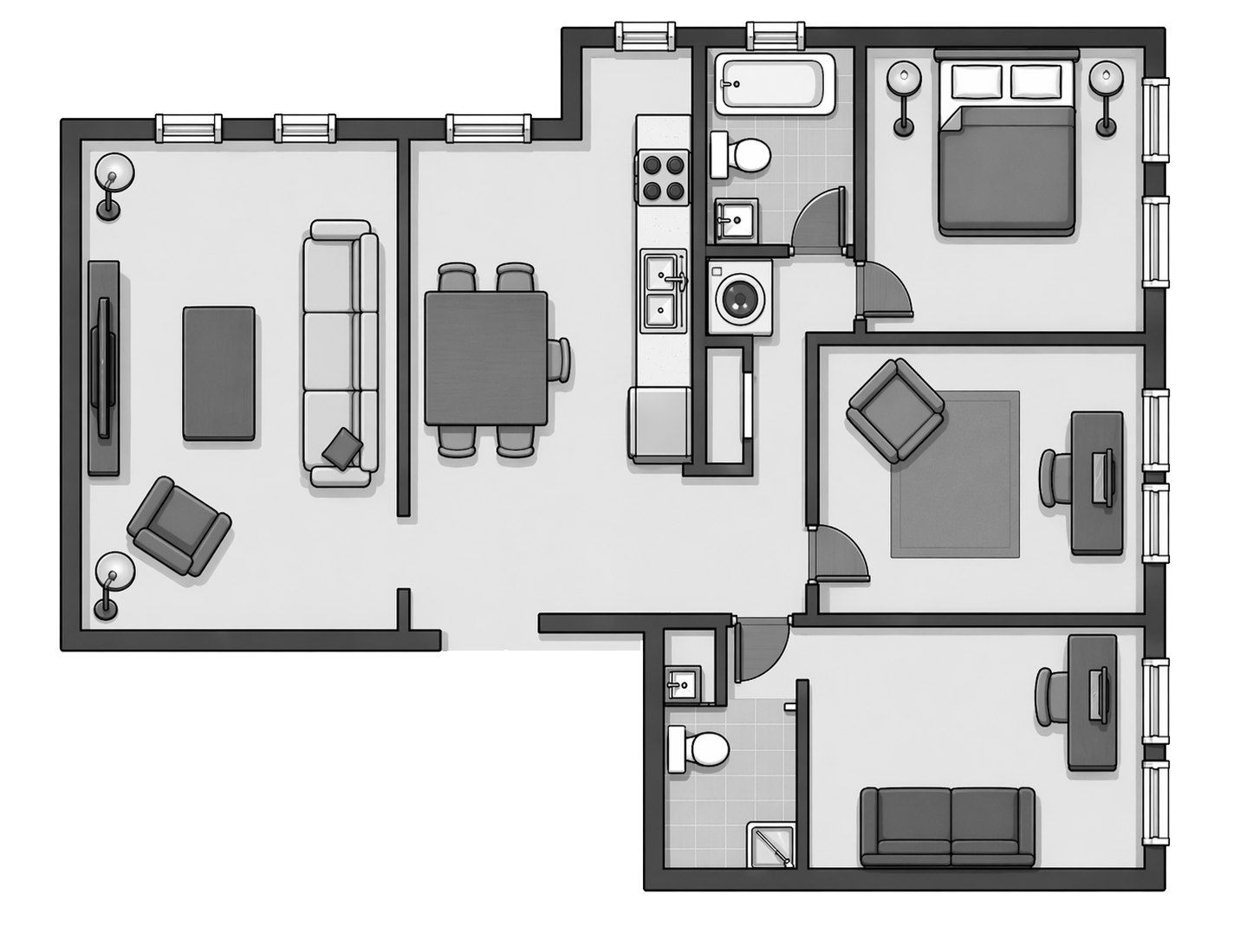 Plan de apartament — zone de automatizare